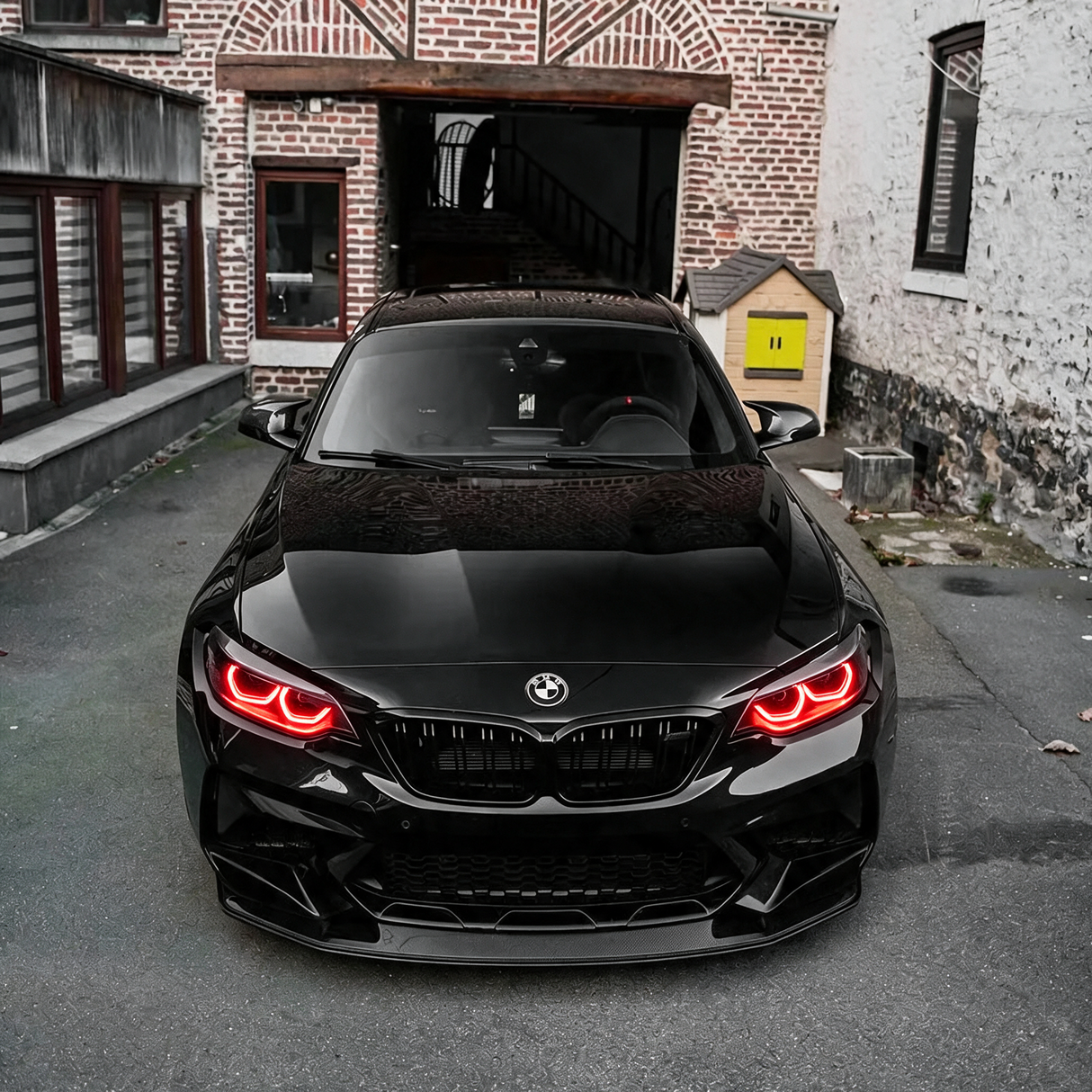 BMW F87 M2 F22 Red DRL Kit - front driveway shot