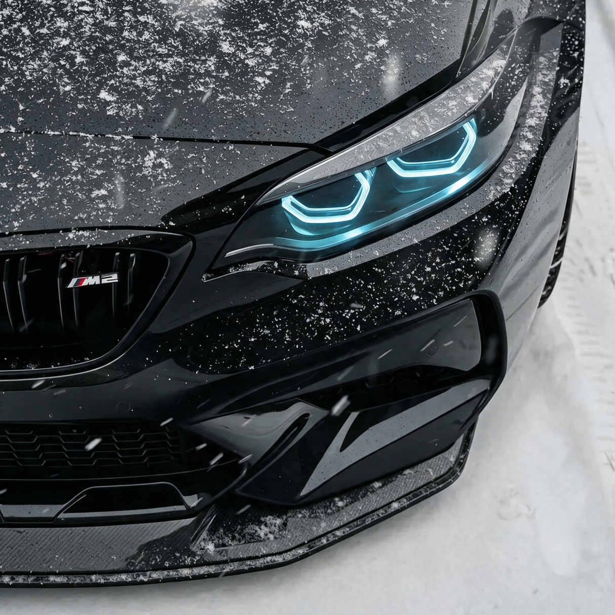 BMW F87 M2 F22 Icy Blue DRL Kit - close headlight shot