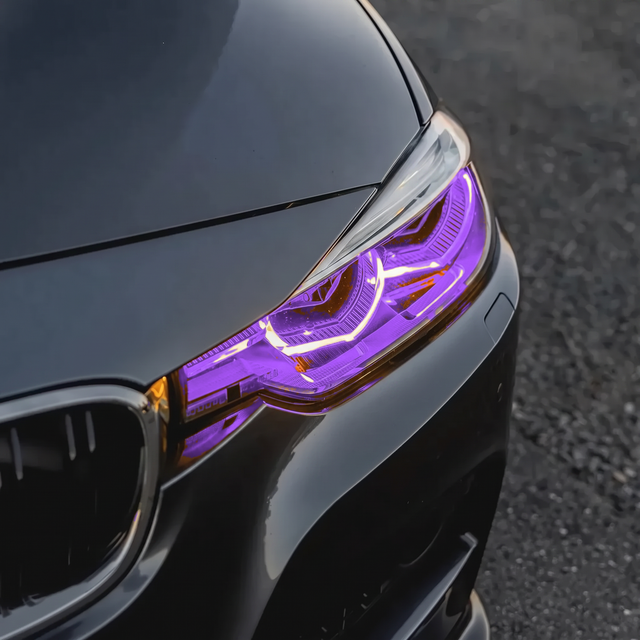 BMW F30 3 Series with RGB DRL kit in purple
