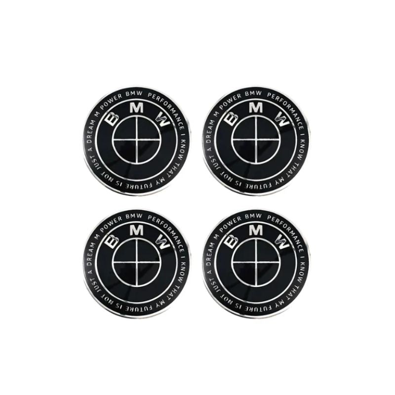 BMW 50TH Anniversary Full Black Floating Wheel Centre Cap Set
