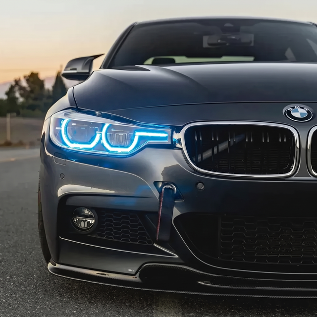 BMW F30 3 Series with blue DRL kit installed - front view