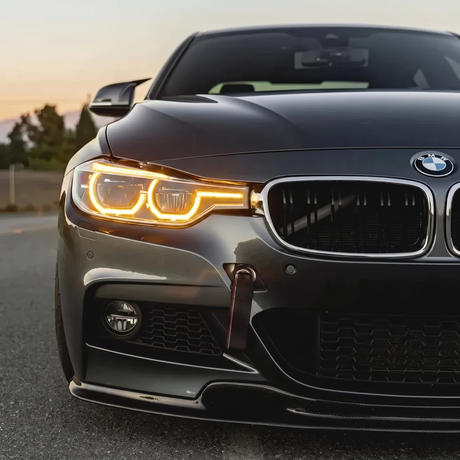 BMW F30 3 Series with amber DRL kit installed - front view