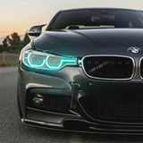 BMW F30 3 Series with ice blue DRL kit installed - front view