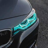 BMW F30 ice blue DRL headlight close up