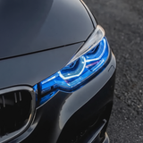 BMW F30 blue DRL headlight close up