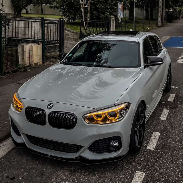 BMW F20 1 Series LCI with amber DRL kit installed