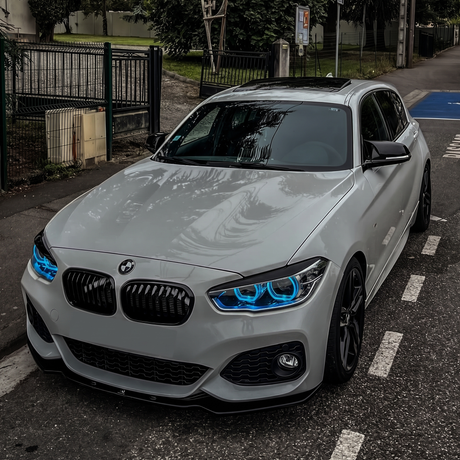 BMW F20 1 Series LCI with blue DRL kit installed